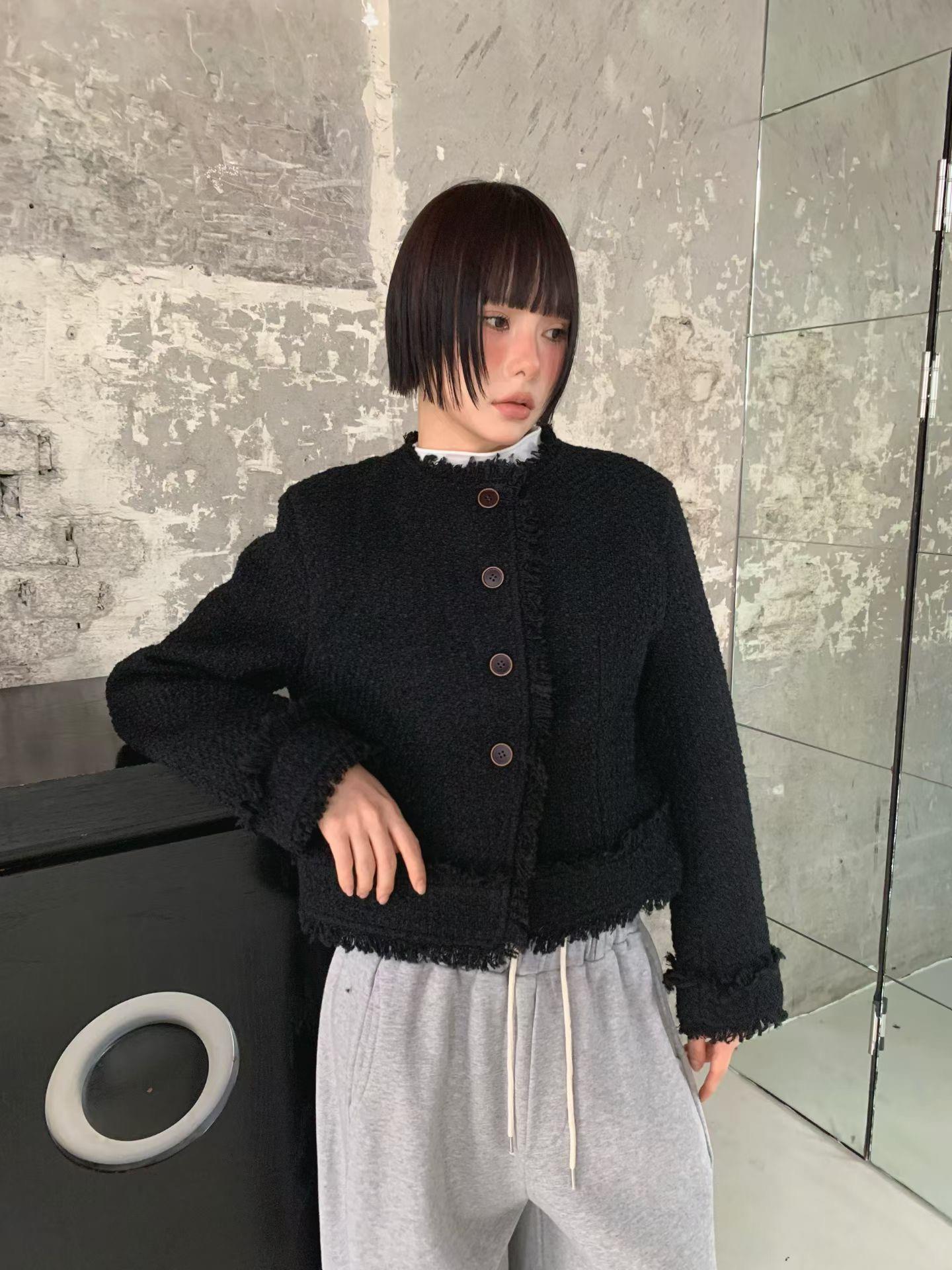 木紋扣毛尼小香外套